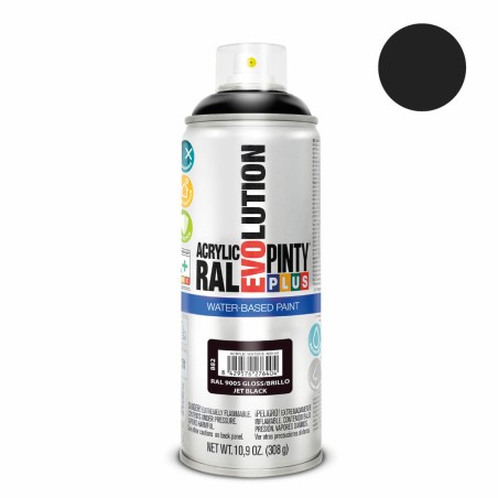 Vernice spray Pintyplus Evolution RAL 9005 Base d'acqua Jet Black 400 ml