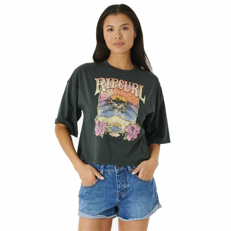Maglia a Maniche Corte Donna Rip Curl Barrelled Heritage Nero Maglia a Maniche Corte Donna Rip Curl Barrelled Heritage Nero