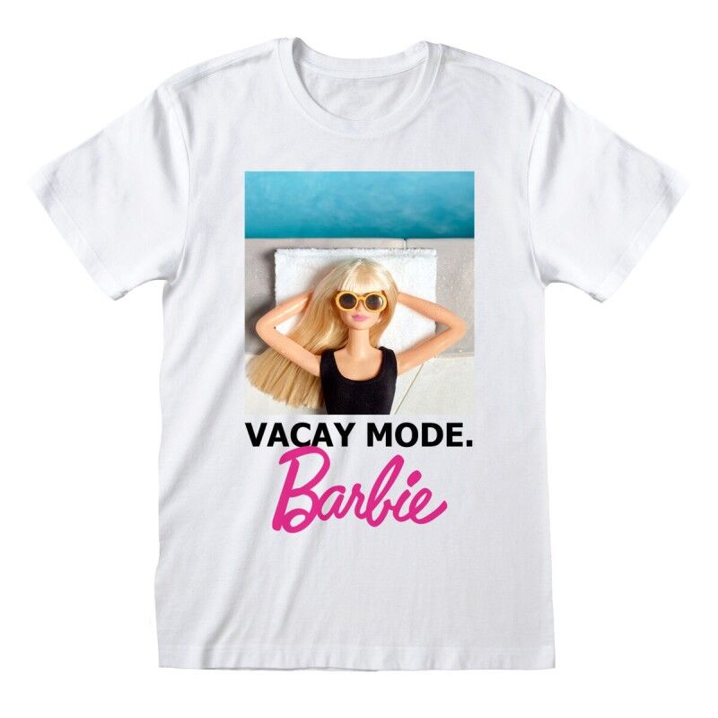 Maglia a Maniche Corte Barbie Vacay Mode Bianco Unisex Maglia a Maniche Corte Barbie Vacay Mode Bianco Unisex