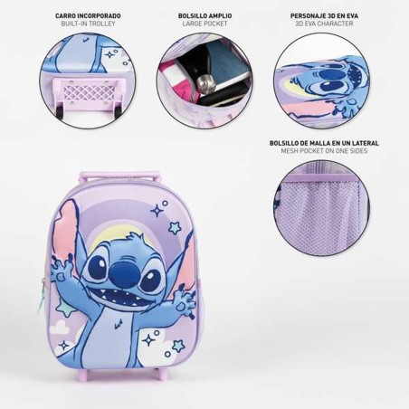 Trolley per la Scuola 3D Stitch Lilla 25,0 x 31,0 x 10,0 cm