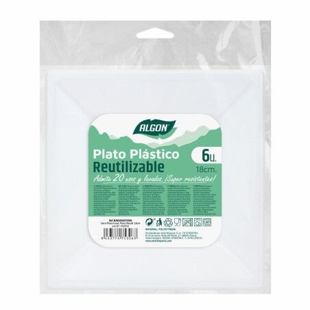 Set di piatti riutilizzabili Algon Quadrato Plastica 18 x 18 x 2 cm (36 Unità)