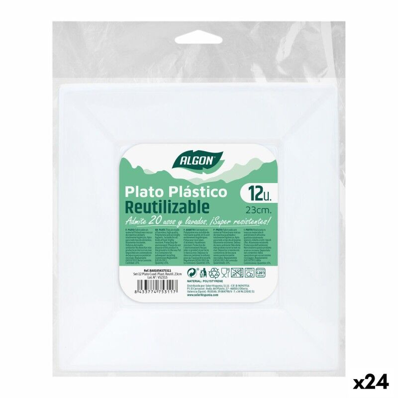 Set di piatti riutilizzabili Algon Quadrato Bianco Plastica 23 x 23 x 2 cm (24 Unità) Set di piatti riutilizzabili Algon Quadrato Bianco Plastica 23 x 23 x 2 cm (24 Unità)