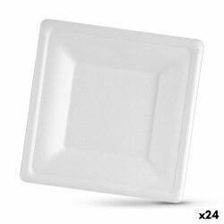Set di piatti Algon Monouso Bianco Canna da Zucchero Quadrato 20 cm (24 Unità)