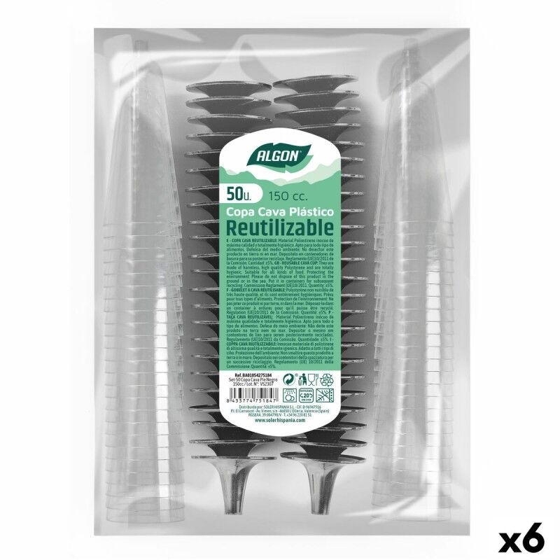 Calici da champagne riutilizzabili Algon Nero 6 Unità 150 ml (50 Pezzi) Calici da champagne riutilizzabili Algon Nero 6 Unità 150 ml (50 Pezzi)