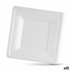 Set di piatti Algon Monouso Bianco Canna da Zucchero Quadrato 20 cm (12 Unità)