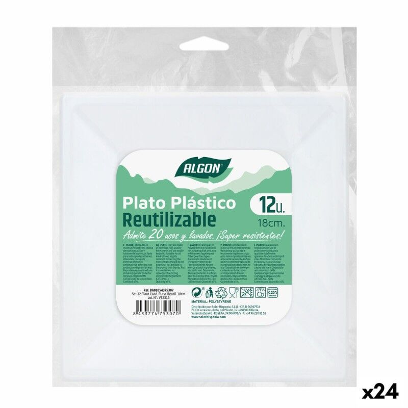 Set di piatti riutilizzabili Algon Quadrato Plastica 18 x 18 x 1,5 cm (24 Unità) Set di piatti riutilizzabili Algon Quadrato Plastica 18 x 18 x 1,5 cm (24 Unità)