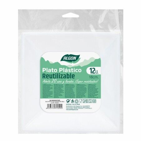 Set di piatti riutilizzabili Algon Quadrato Bianco Plastica 18 x 18 x 4 cm (24 Unità)