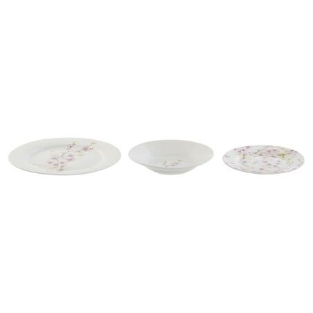 Set di Stoviglie Home ESPRIT Bianco Verde Rosa Porcellana 18 Pezzi 27 x 27 x 2 cm