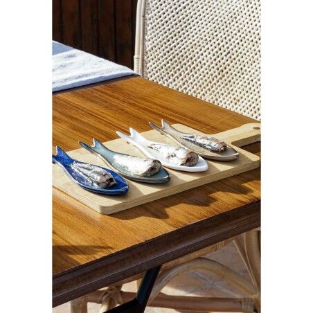 Set da Aperitivo Home ESPRIT Azzurro Verde Blu Marino Bambù Porcellana Mediterraneo Pesci 36 x 18 x 1,3 cm 5 Pezzi