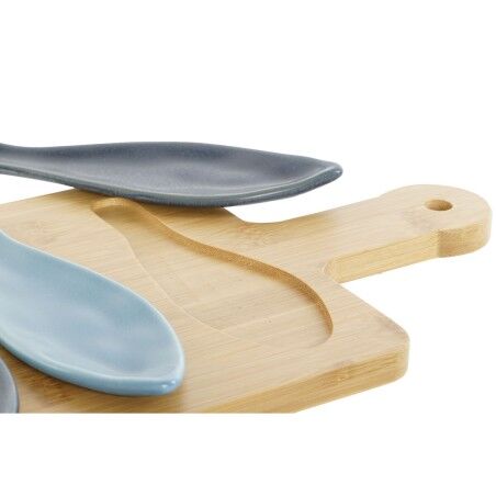 Set da Aperitivo Home ESPRIT Azzurro Verde Blu Marino Bambù Porcellana Mediterraneo Pesci 36 x 18 x 1,3 cm 5 Pezzi