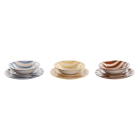 Servizio di Piatti Home ESPRIT Giallo Azzurro Rosso Gres Righe Mediterraneo 27,5 x 27,5 x 2,8 cm 18 Pezzi