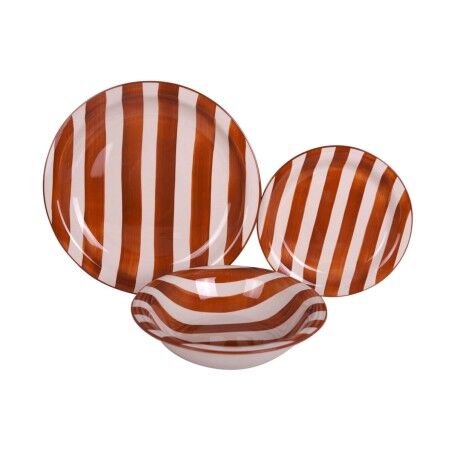 Servizio di Piatti Home ESPRIT Giallo Azzurro Rosso Gres Righe Mediterraneo 27,5 x 27,5 x 2,8 cm 18 Pezzi